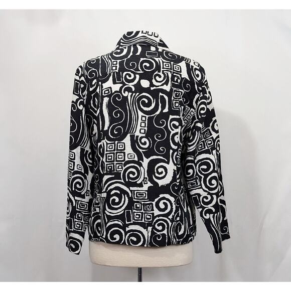 IOS Jacket Black White Artsy Wearable Art Silk Blend Statement Misses Size M - Picture 4 of 7